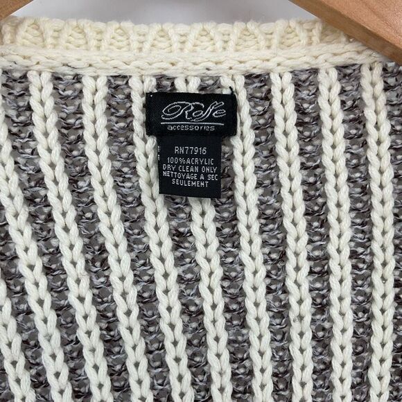 Roffe Pommed Hem Knit Kimono Wrap Cardigan Sweater Cream Grey Women One Size - Picture 4 of 7